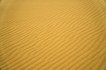 Fototapeta na wymiar The texture of the sand. Waves of sand-hills. Desert and patterns. The Wallpaper is yellow and orange.