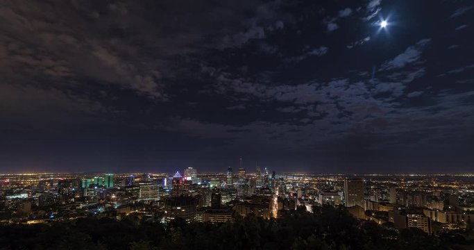 Wide angle Montreal Quebec, Canada Cityscape night time-lapse, from Mont Royal