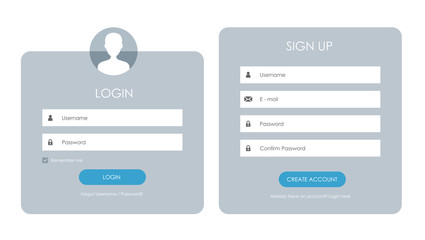 Registration form and login form page. Vector template for your design. Website ui concept. - obrazy, fototapety, plakaty