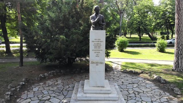 Monument to Rudolphe Archibald Reiss in Topcider park in Belgrade, Serbia. Drone video.