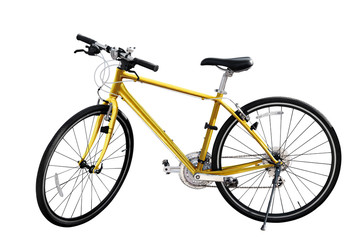 Fototapeta na wymiar yellow gold mountain bike on white isolated background