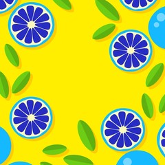 Orange background. Orange tangerine grapefruit lemon lime on a yellow background. Vector abstract illustration of summer fruits and citrus. Citrus icons and silhouettes. Original creative fruits