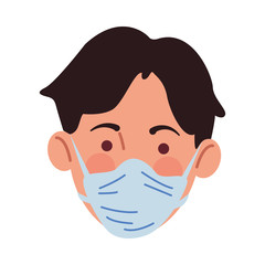young man using medical mask head character