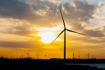 Wind turbines in the evening