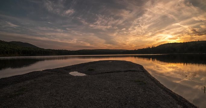 Mount Carleton Provincial Park New Brunswick Canada. Sunset time lapse over Nictau lake. Includes 4 versions - 1 stationary, 1 cropped in to 100%, 1 digital pan left, 1 digital pan right.