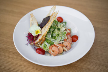 close up of a beautiful gourmet serving of a delicious meal in a restaurant