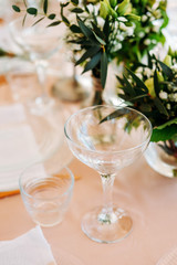 Festive table setting for the wedding venue.