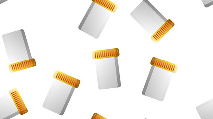 Endless seamless pattern of medical scientific medical items of jars for pills and medicine pills with capsules on a white background. Vector illustration
