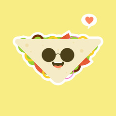 sandwich with cheese and vegetables. vector illustration. color background. Breakfast, delicious start to the day. Simple sandwich with cheese and vegetables. Vector illustration cartoon flat icon