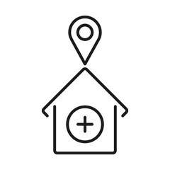 House with cross and gps mark line style icon vector design