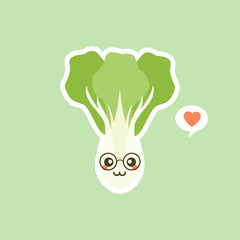 cute and kawaii bok choi, also pak-choi cabbage vector illustration in cartoon flat style isolated on color background. Chinese kale. bok choy character