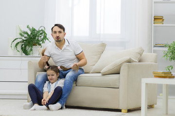 Father and daughter playing together. Joy and happines