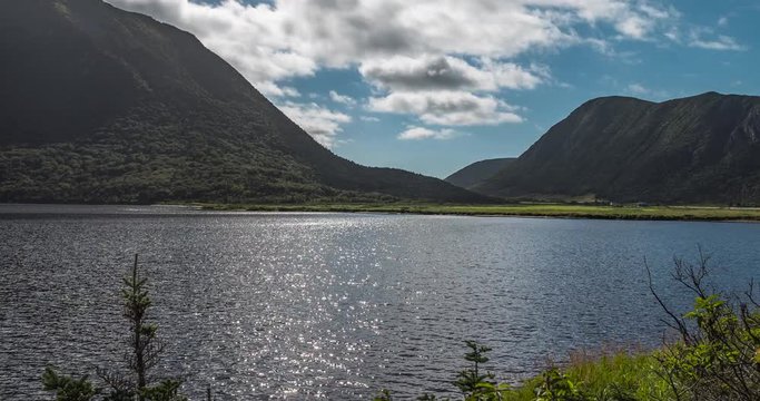 Newfoundland Canada. Timelapse of some of the table mountains with big pond in the foreground. Includes 2 shots - 1 south facing and 1 north facing.