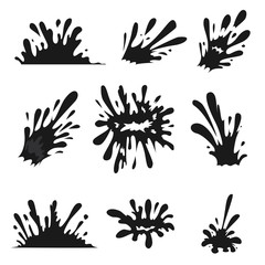 Splash of Black drops. Oil Drops Set. Vector illustration.