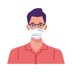 young man using medical mask character