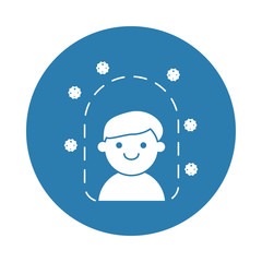 man with corona virus particles silhouette block style