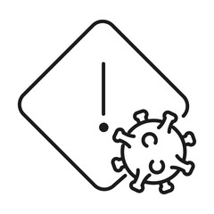 Warning banner with covid 19 virus line style icon vector design