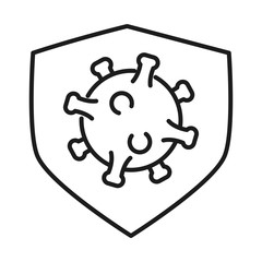 Covid 19 virus inside shield line style icon vector design