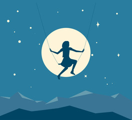 Silhouette of girl on a swing