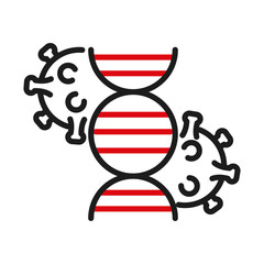 Dna with cvid 19 virus line bicolor style icon vector design