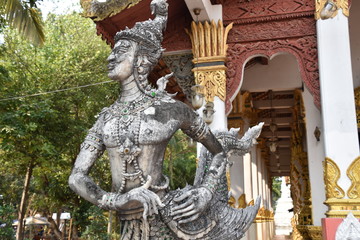 Human Dragon Hybrid Statue, Medium Shot, Wat Chang Kham, Chiang Mai