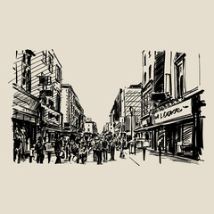 Drawing of the walking street in Berlin 