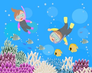 スノーケリング　サンゴ礁と魚