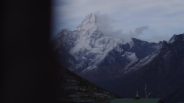 Reveal motion shot of Ama Dablam, shot on RED Helium 8K 16Bit RAW, ProRES RED Gamma 2.2