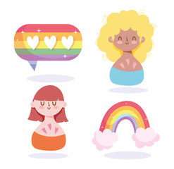 Girls cartoons with lgtbi rainbow vector design
