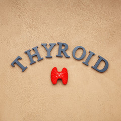 Word THYROID on color background