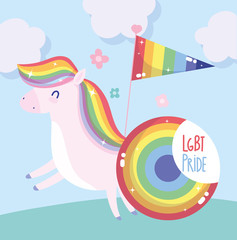 lgtbi horse cartoon with flag and seal stamp vector design