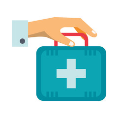 hand with medical kit equipment