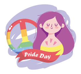 Girl cartoon with lgtbi love and peace vector design