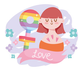 Girl cartoon with lgtbi female gender and love ribbon vector design