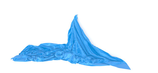 White blank rectangle covered with blue wavy silk or satin. 3d rendering image.