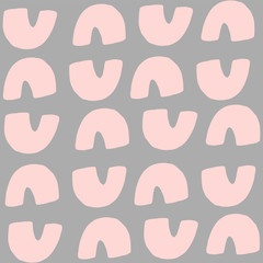 Vector seamless repeat pattern of abstract pink half circle organic shapes on a grey background.  Ideal for wallpaper, home decor, stationary, textile and branding. Kids (children) decor and textile.