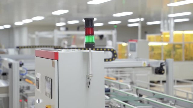 Green Light Signal At Generic Medical Chinese Technology Factory With Automated Robots