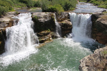 Fototapeta na wymiar Flow Of The Lundbreck Falls, Lundbreck, Alberta