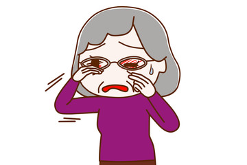 アレルギーで目が痒い高齢の女性