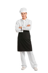 Transgender chef on white background
