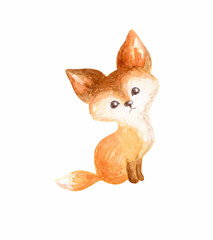 Cute fox. Hand painted watercolor illustration isolated on a white background.