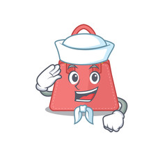 Smiley sailor cartoon character of women handbag wearing white hat and tie