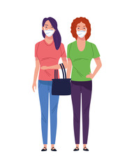 young women using medical masks characters