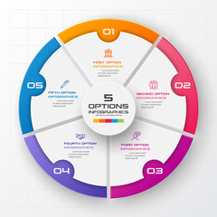 Circle chart infographic template with 5 options,Vector illustration.