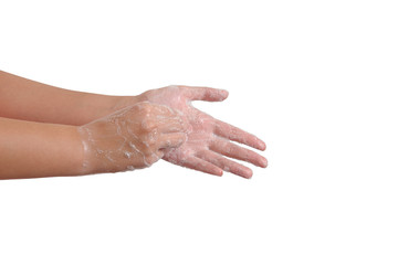 Fototapeta premium Hand washing medical procedure step by step. Isolated on white background.