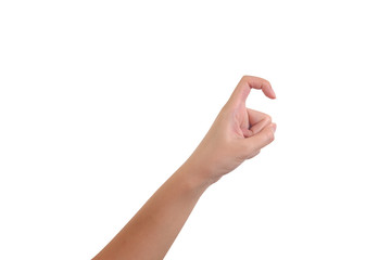 hand isolated on white background with index finger forming a hook