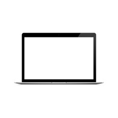 Ultralight laptop with blank white screen. Realistic notebook mockup. 