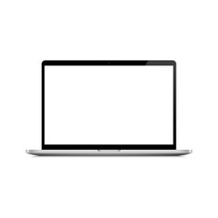 Professional  laptop with blank white screen. Realistic notebook mockup. 