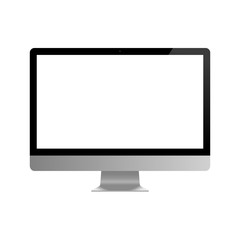 Computer display with blank white screen. Realistic monitor mockup. Vector illustration.