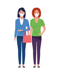 Obraz premium young women using medical masks characters